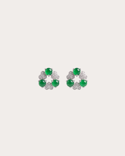 浓绿花冠翡翠耳钉｜Rich Green Garland Jade Studs