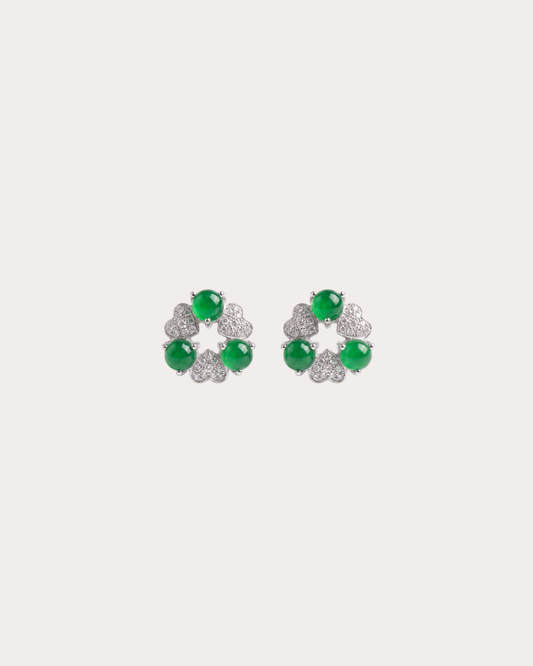 浓绿花冠翡翠耳钉｜Rich Green Garland Jade Studs