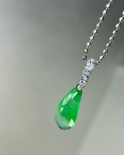 玻璃种飘翠福瓜翡翠吊坠｜Glass Jade Floating Green Gourd Burmese Jade