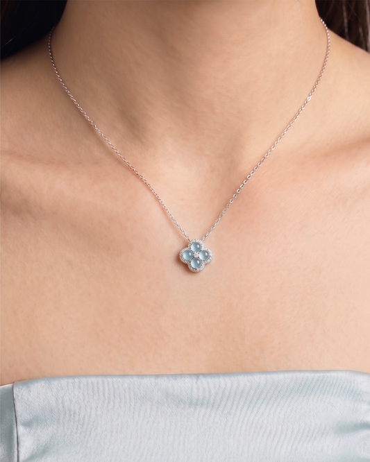 银蓝四叶草翡翠｜Silver Blue Clover Jade Necklace