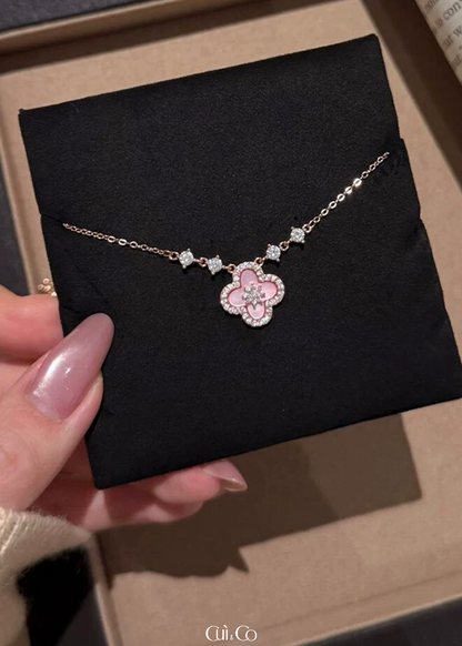 Pink Mother of Pearl-Clover Necklace