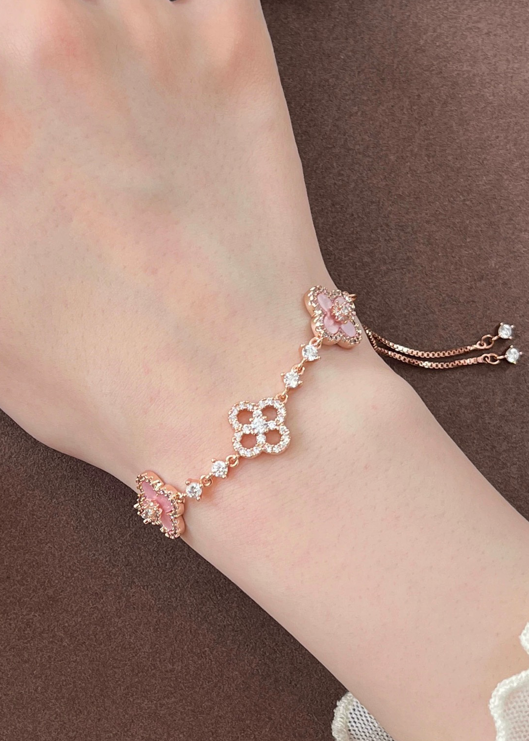 粉贝母四叶草手链｜Pink Mother of Pearl-Clover Bracelet