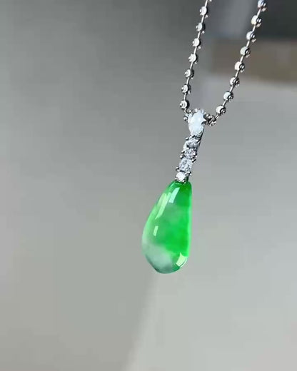 玻璃种飘翠福瓜翡翠吊坠｜Glass Jade Floating Green Gourd Burmese Jade