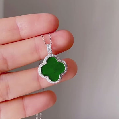 缅甸翡翠四叶草双面项链 (Burmese Jade ,Nacre Clover Necklace)