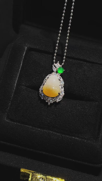 冰飘黄葫芦翡翠吊坠｜Icy Yellow Floating Gourd Burmese Jade
