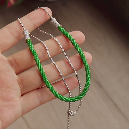晴水翡翠小米珠项链+手链 (Jade Bead Necklace + Bracelet)