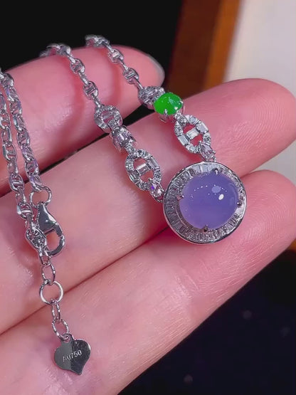 高冰紫罗兰翡翠蛋面锁骨链｜High Icy Lavender Cabochon Burmese Jade