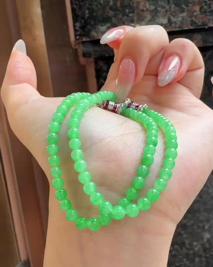 冰甜绿翡翠手串｜Icy Green Burmese Jade Bead Bracelet